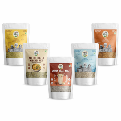 Millet Trial Combo – Foxtail, Kodo & Little Rice, Dalia Khichdi Mix & Jaawa Malt – 5 × 100g